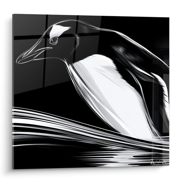 Tableau Pingouin noir et blanc lignes fluides - Glisse silencieuse - Edition Pingouin