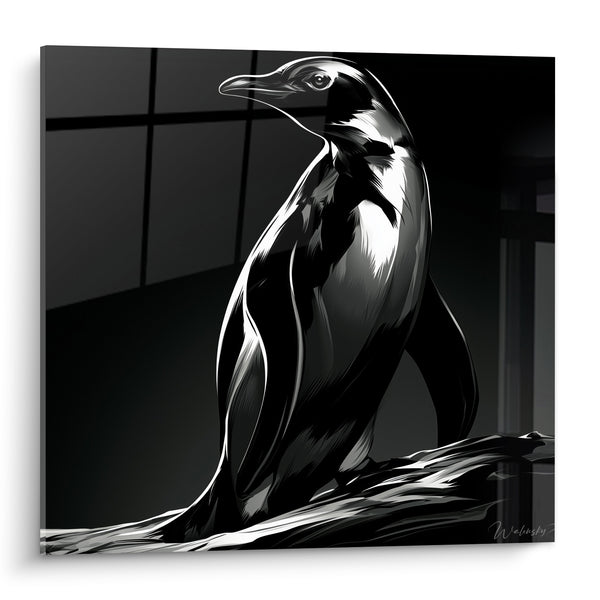 Tableau Pingouin profilé noir et blanc contrasté - Veille silencieuse - Edition Pingouin