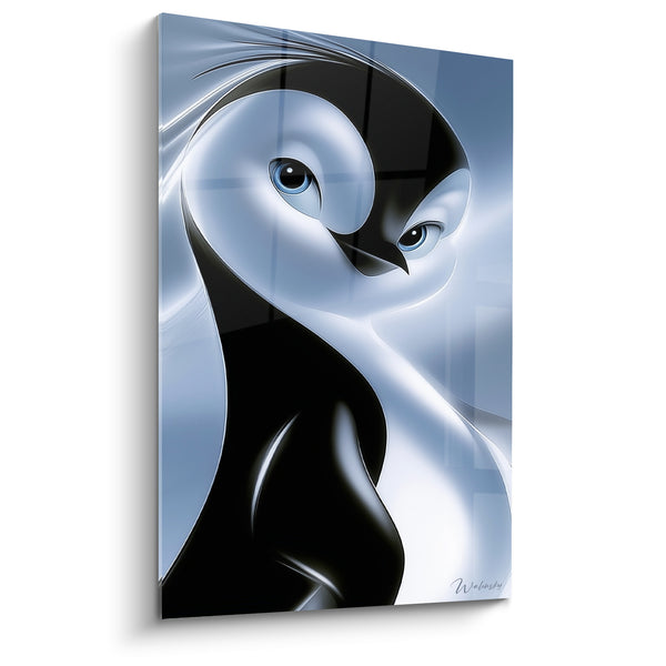 Tableau Pingouin noir et blanc au cou torsadé - Yeux bleu acier - Edition Pingouin
