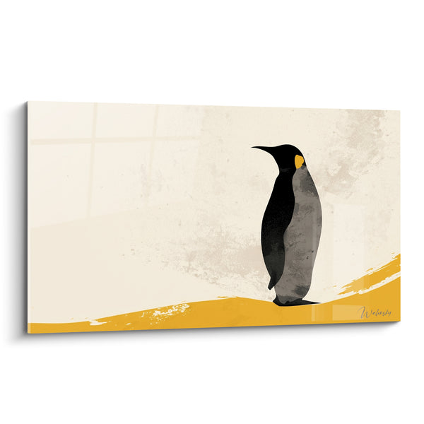 Tableau Pingouin noir sur vague ocre - Contemplation solitaire - Edition Pingouin