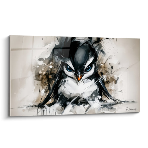 Schwarz-Weißes Pinguinbild mit durchdringendem Blick - Intensive blaue Augen - Pinguin-Edition