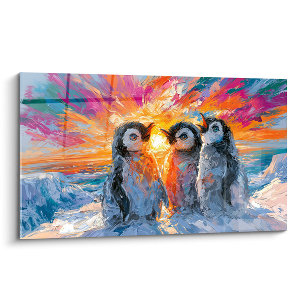 Tableau Trois manchots face au soleil éclatant - Émerveillement polaire - Edition Pingouin