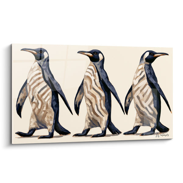 Tableau Trio de pingouins bleu marine et ivoire - Marche en cadence - Edition Pingouin