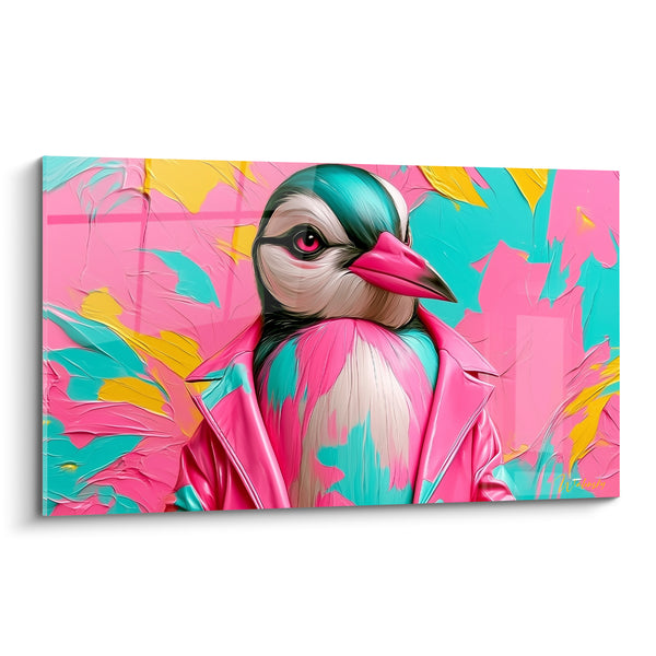 Tableau Pingouin en veste de cuir rose et turquoise - Attitude rebelle - Edition Pingouin