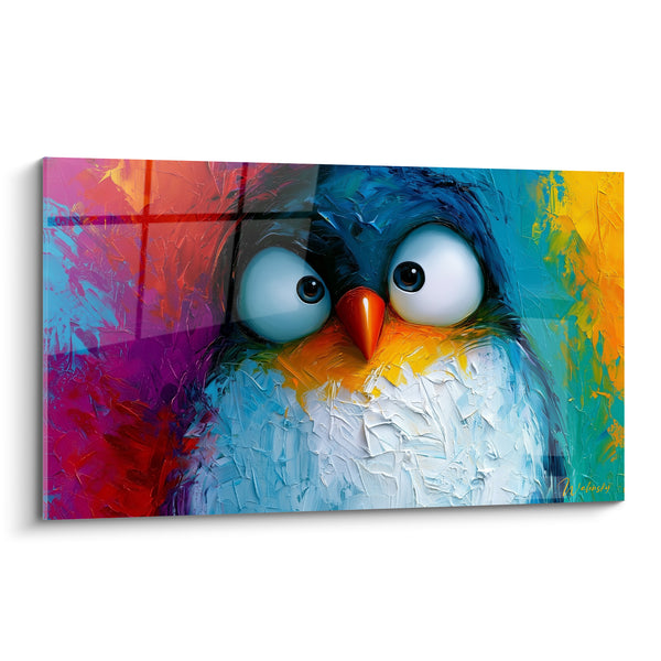 Tableau Pingouin aux grands yeux bleu et orange - Regard qui étonne - Edition Pingouin