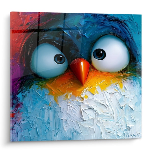Tableau Pingouin aux grands yeux bleus et orange - Regard ébahi - Edition Pingouin