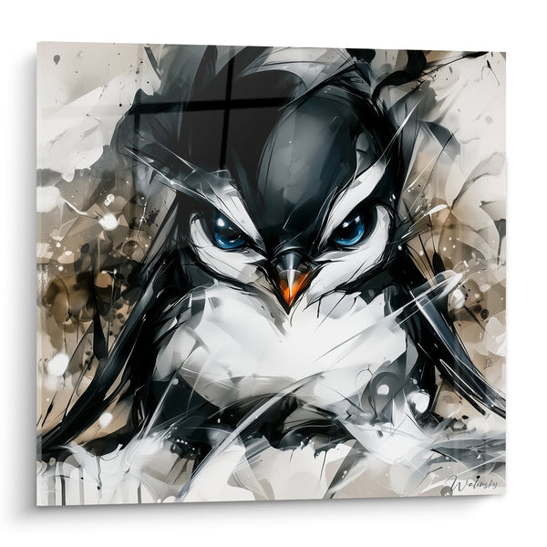 Tableau Pingouin noir et blanc aux ailes déchiquetées - Regard perçant intense - Edition Pingouin