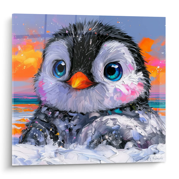 Gemälde Baby Pinguin mit blauen Augen und orangefarbenem Schnabel - Polare Unschuld - Pinguin Edition