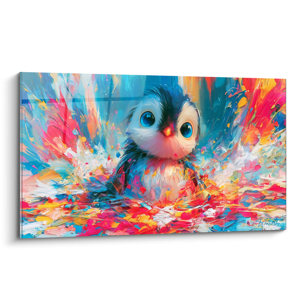 Cuadro Pingüino Ojos Azules Salpicaduras Multicoloridas - Despertar Colorido - Edición Pingüino