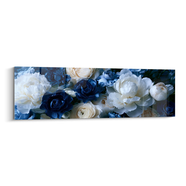 Tableau Pivoines blanches et roses bleu marine - Fraîcheur matinale - Edition Pivoine