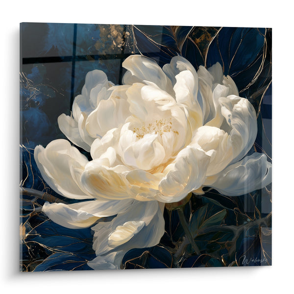 Tableau Pivoine blanche aux nervures dorées - Éveil nocturne - Edition Pivoine