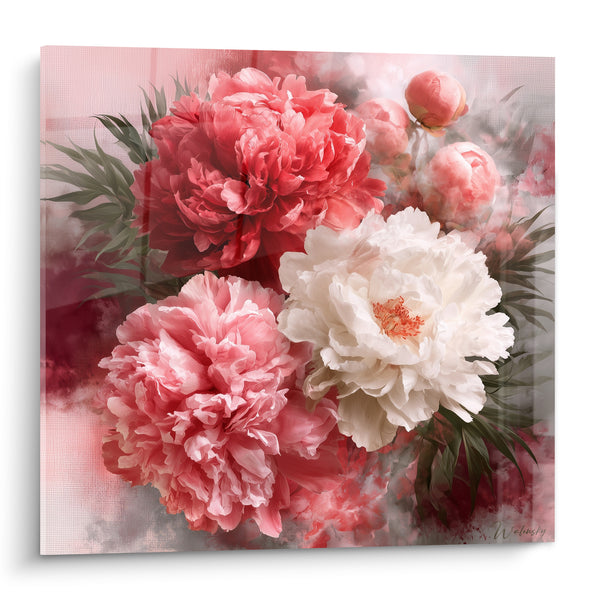 Tableau Pivoines corail et blanches en bouquet - Bouquet du matin - Edition Pivoine