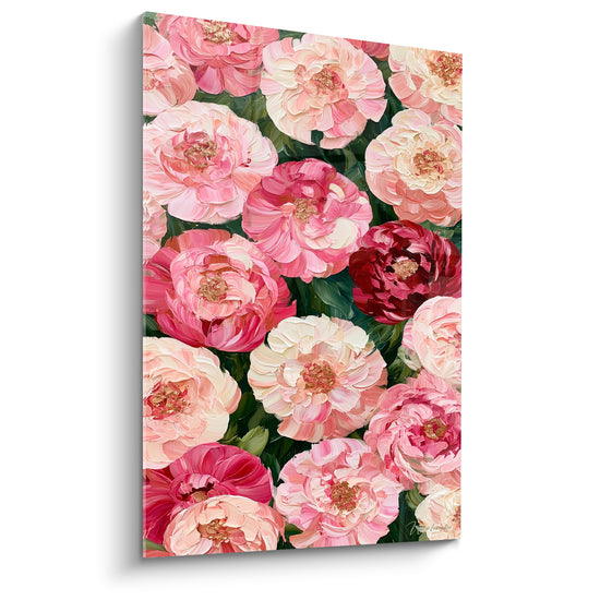 Tableau Pivoines roses et cœurs dorés - Éclosion de printemps - Edition Pivoine