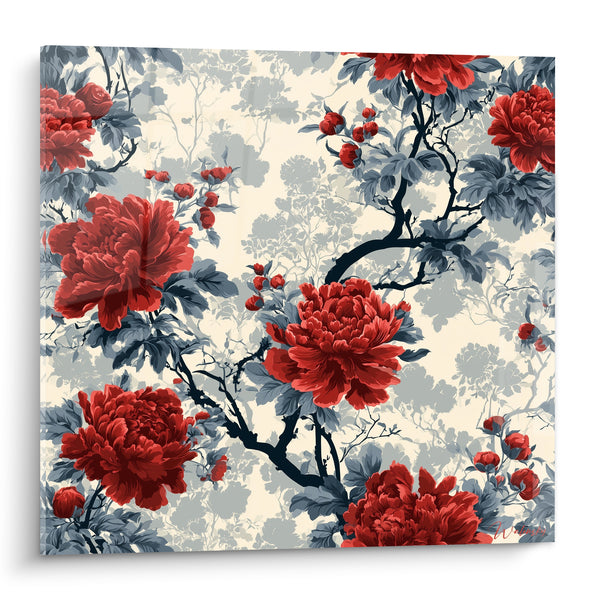 Tableau Pivoines rouges aux branches noires - Jardin oriental fleuri - Edition Pivoine
