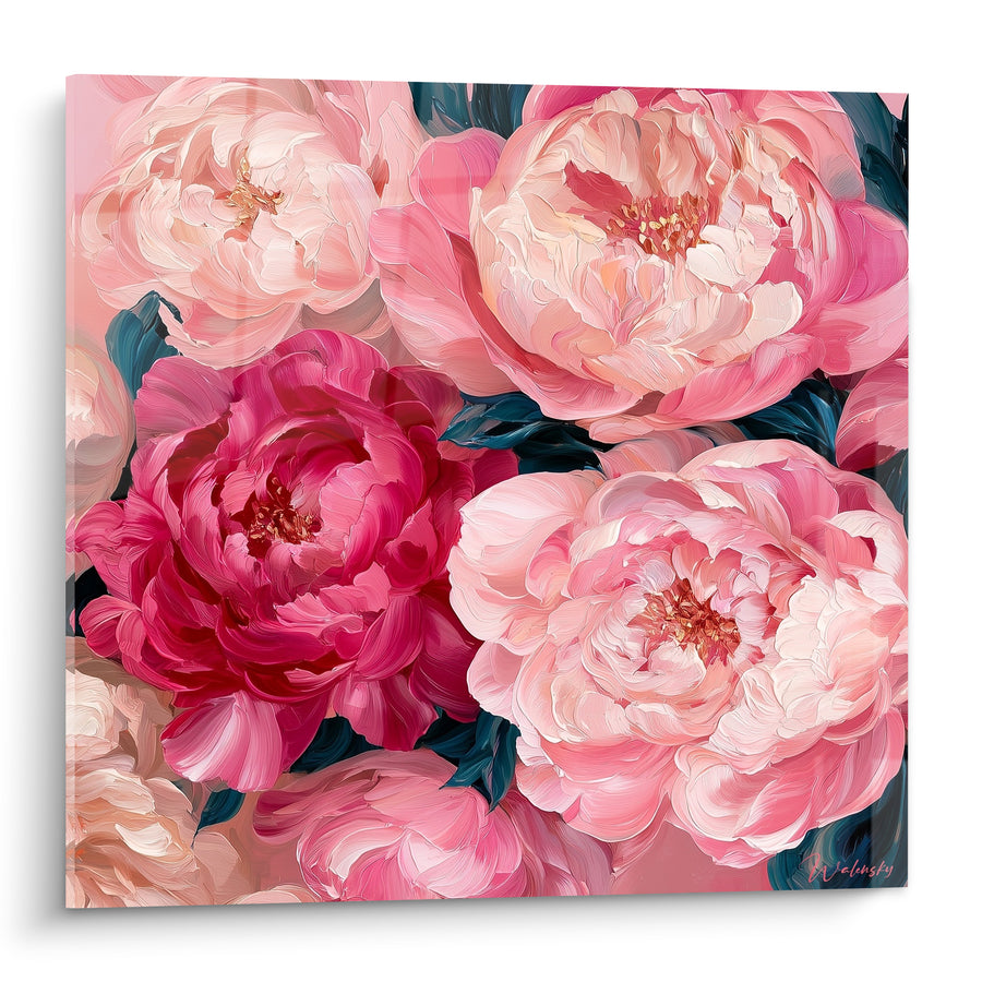 Tableau Pivoines rose pâle et fuchsia en gros plan - Empâtements à la spatule - Edition Pivoine