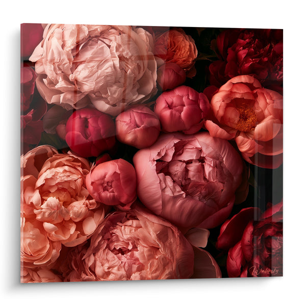 Tableau Pivoines roses et bordeaux en bouquet dense - Ivresse florale - Edition Pivoine
