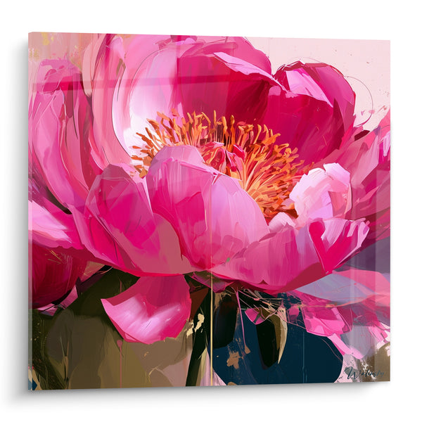 Tableau Pivoine rose et bleu marine épanouie - Éclosion flamboyante - Edition Pivoine