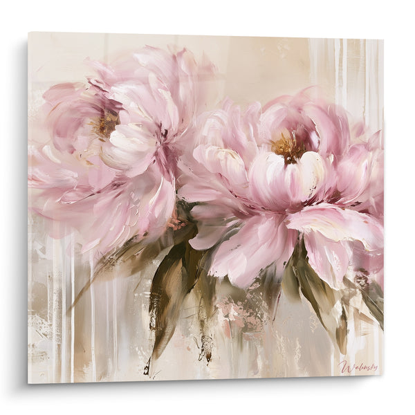 Tableau Pivoines roses aux feuilles brunes - Douceur printanière - Edition Pivoine