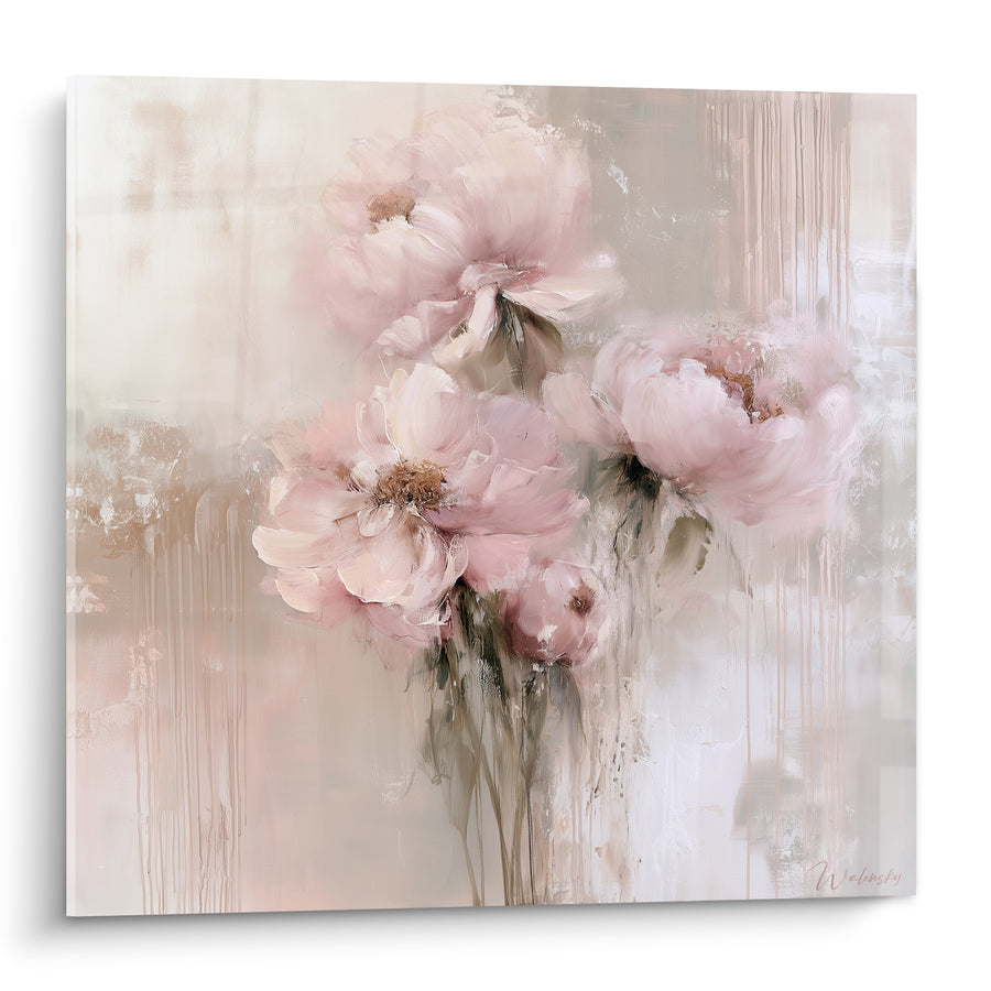 Tableau Pivoines roses aux coulures beiges - Douceur évanescente - Edition Pivoine