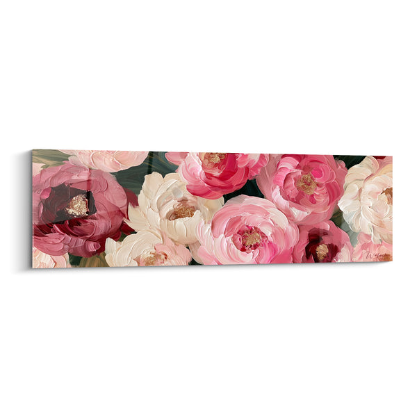 Tableau Pivoines roses et blanches aux touches dorées - Bouquet triomphant - Edition Pivoine