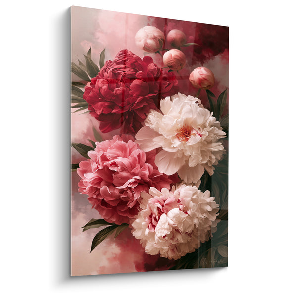 Tableau Pivoines rouge et blanche aux boutons suspendus - Nuage rosé vaporeux - Edition Pivoine