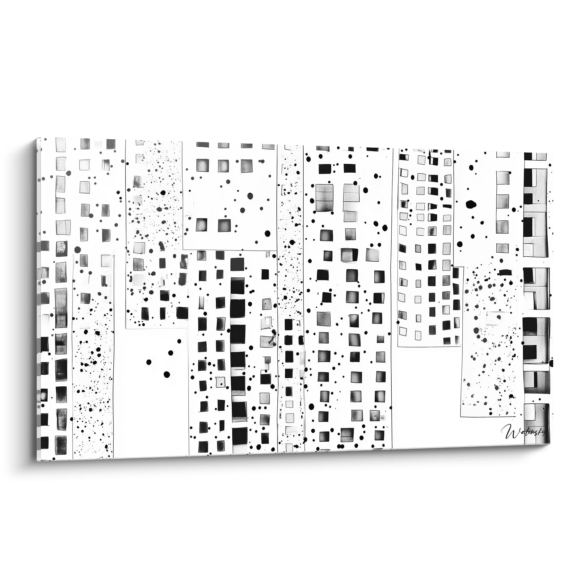 Tableau tacheté noir et blanc Walensky avec motifs géométriques modernes