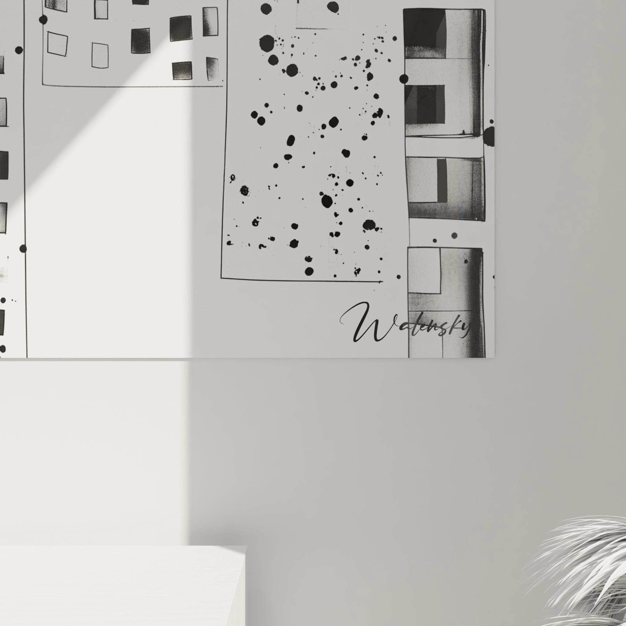 Tableau Pixels Déstructurés - édition tacheté noir et blanc - Walensky