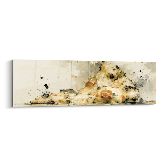 Tableau Part de pizza crème et anthracite éclaboussée - Gourmandise instantanée - Edition Pizza