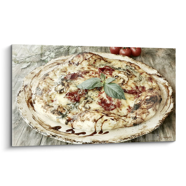 Tableau Pizza artisanale crème et brun sur assiette rustique - Repas partagé - Edition Pizza