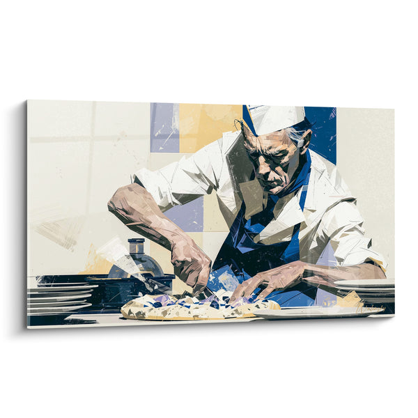 Tableau Pizzaïolo bleu et beige au geste précis - Geste artisanal - Edition Pizza