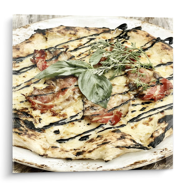 Tableau Pizza dorée aux touches noires et vertes - Instant gourmand - Edition Pizza