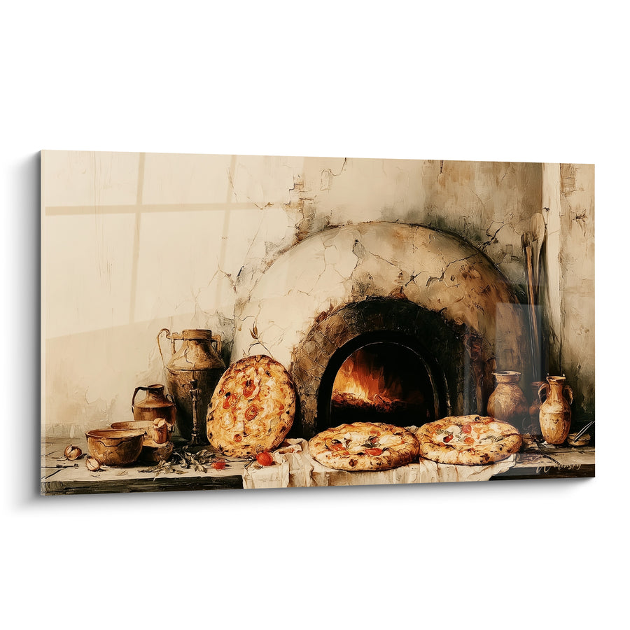 Dipinto Forno a Legna Beige e Terracotta Artigianale - Mattinata di Cottura - Edizione Pizza