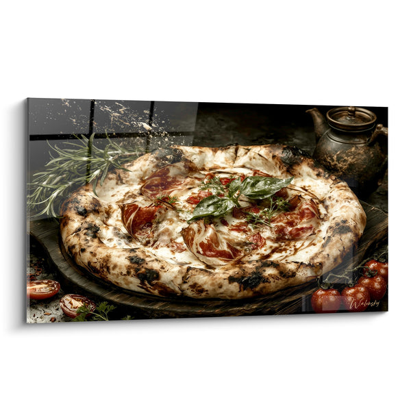 Tableau Pizza brune et blanche au romarin frais - Théière en cuivre patiné - Edition Pizza