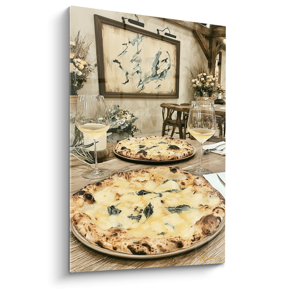 Tableau Pizza margherita blanche croûte dorée - Dîner entre amis - Edition Pizza