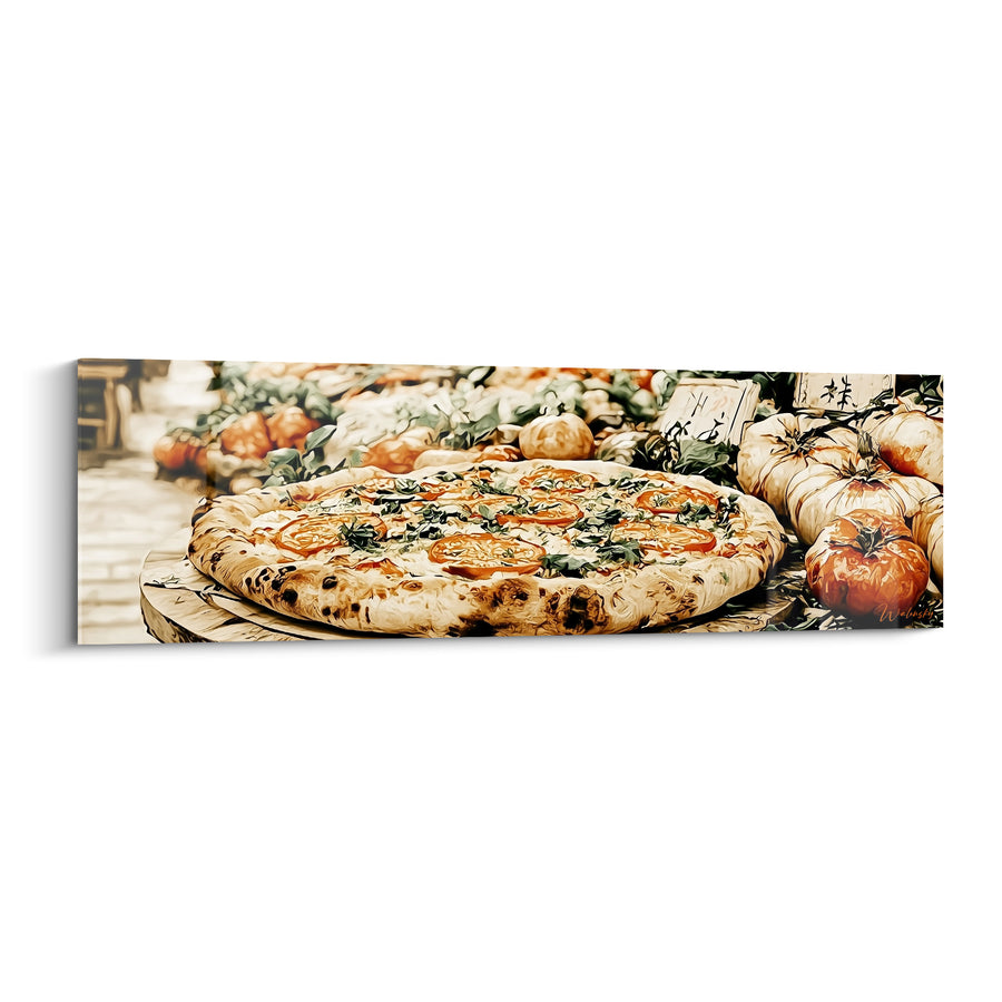 Tableau Pizza margherita dorée aux tomates fraîches - Marché italien - Edition Pizza