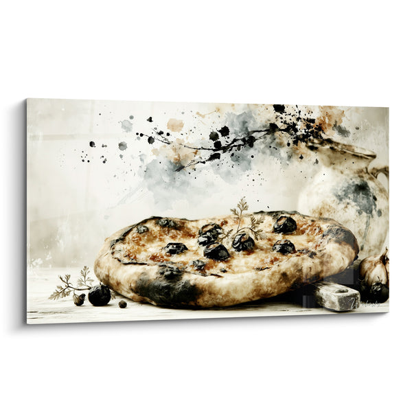 Tableau Pizza artisanale aux olives noires et brins d'herbes - Pause gourmande - Edition Pizza