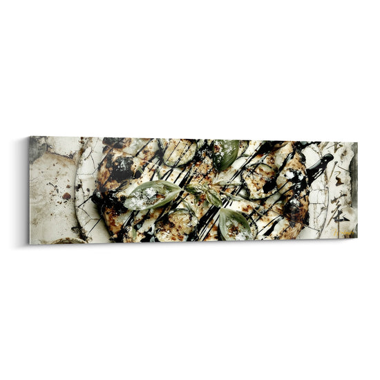 Tableau Pizza blanche et noire aux feuilles givrées translucides - Idéogrammes en marge - Edition Pizza