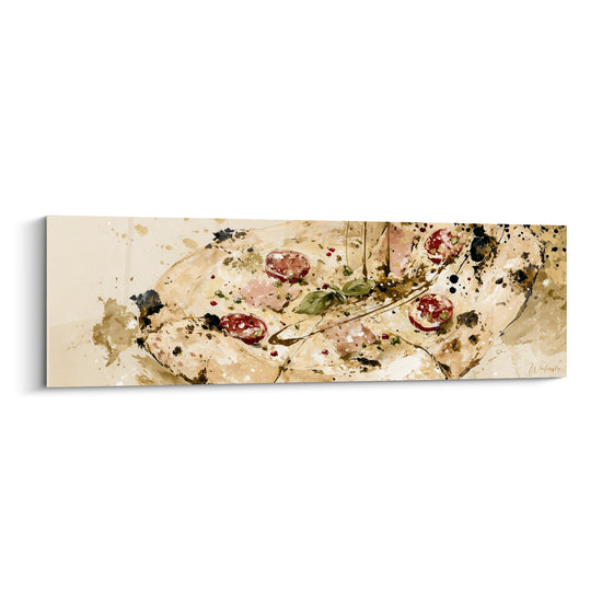 Tableau Pizza blanche et brune aux tomates cerises - Feuilles de basilic éparses - Edition Pizza