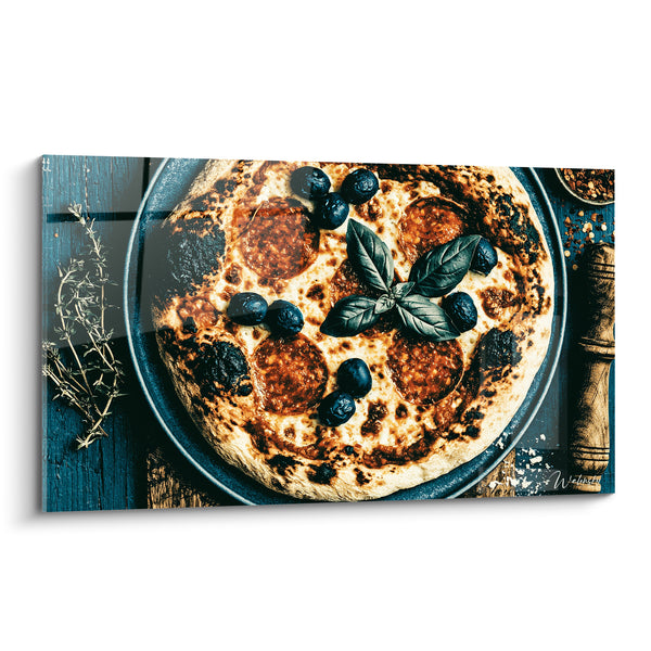 Tableau Pizza artisanale bleu marine et ocre - Tablée conviviale - Edition Pizza