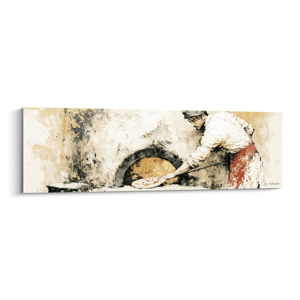 Tableau Pizzaïolo blanc et ocre pelle en bois - Tablier rouge éclaboussé - Edition Pizza