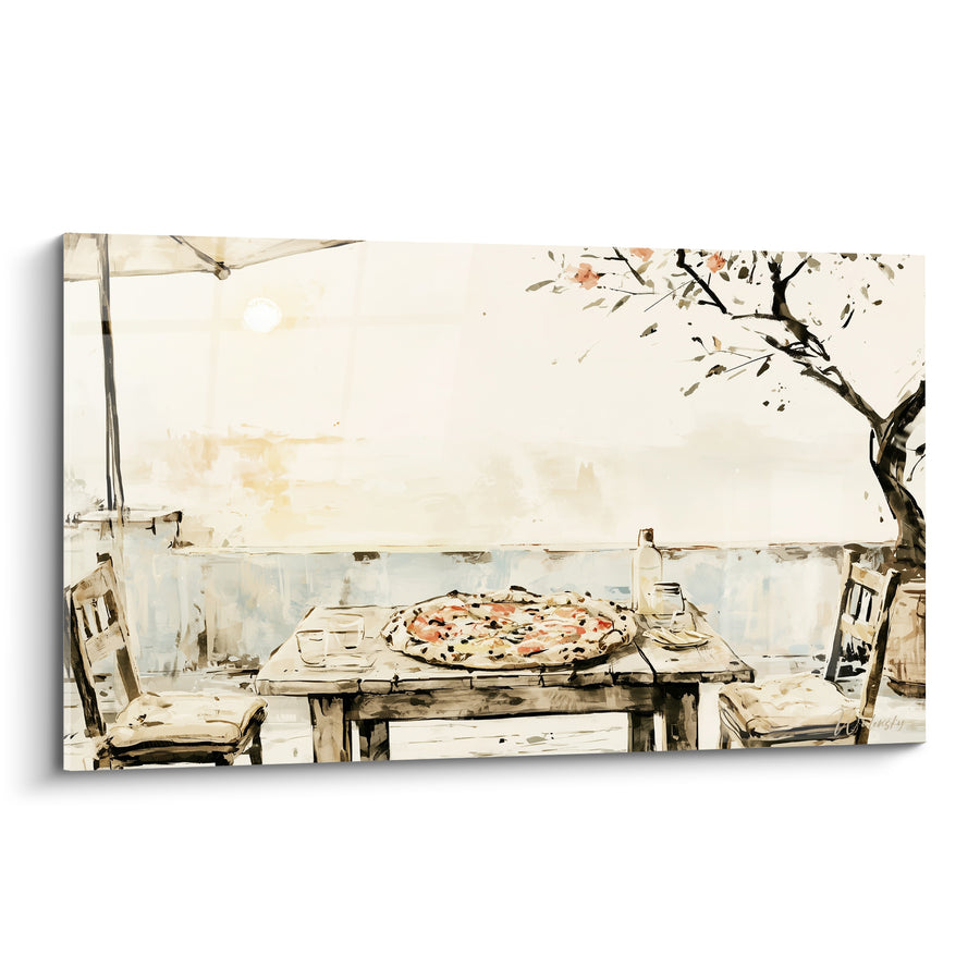 Dipinto Tavolo all'aperto al Tramonto - Cena al Crepuscolo - Edizione Pizza