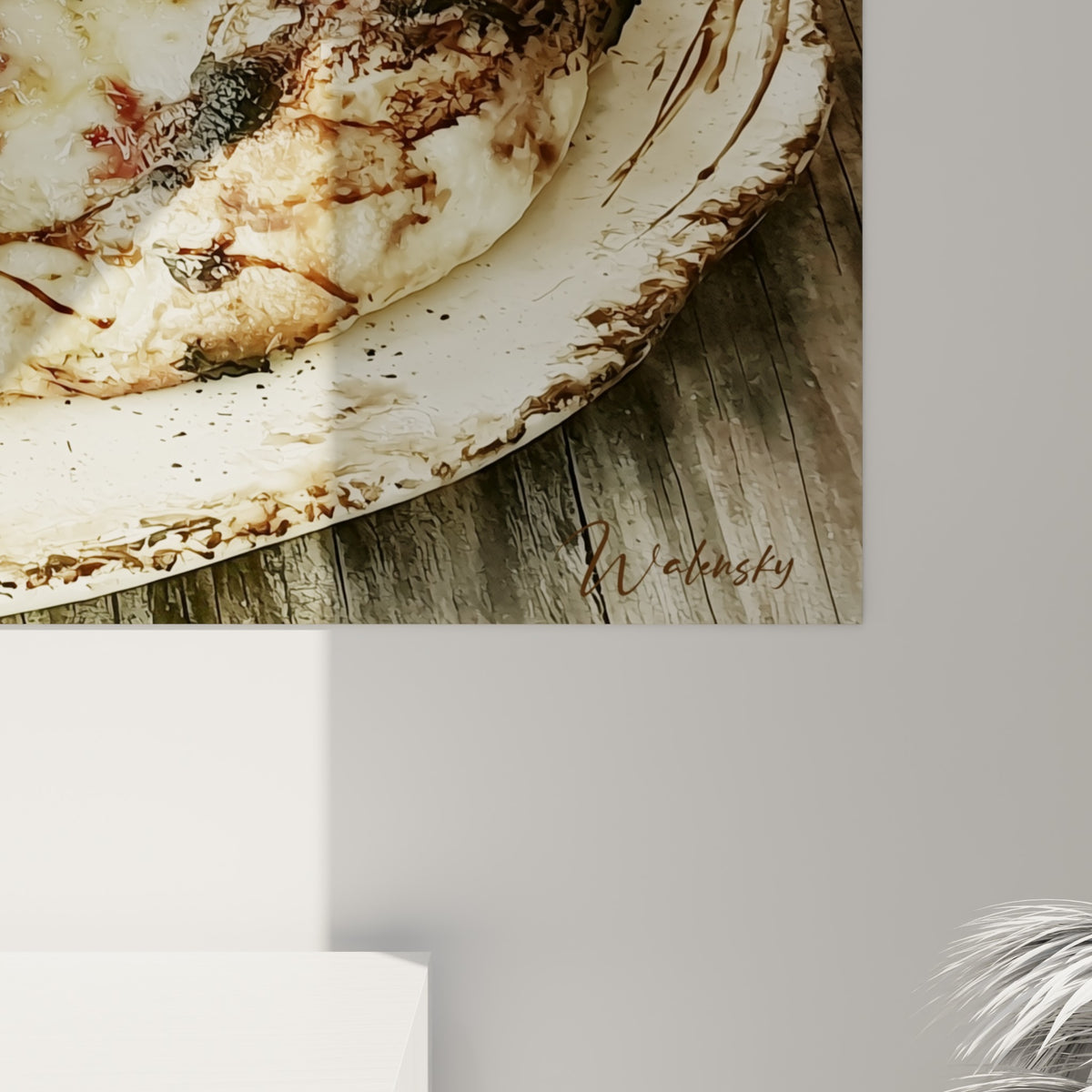 Détail de la croûte dorée et des coulures brun caramel de cette toile pizza aux textures gourmandes