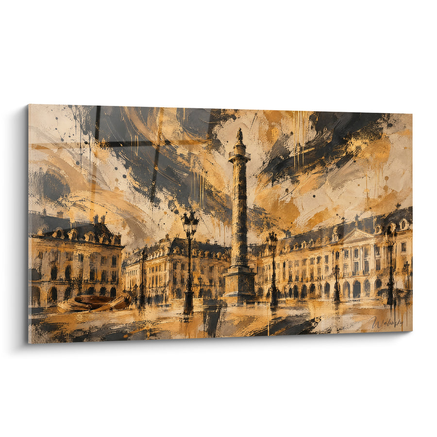 Tableau Colonne Vendôme dorée aux façades anthracite - Mémoire impériale - Edition Place Vendôme Île-de-France