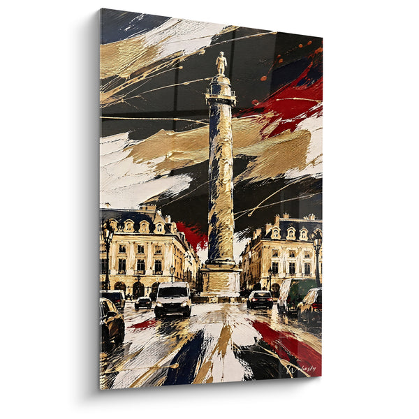 Quadro Colonna dorata e facciate nere animate - Tempesta urbana - Edizione Place Vendôme Île-de-France