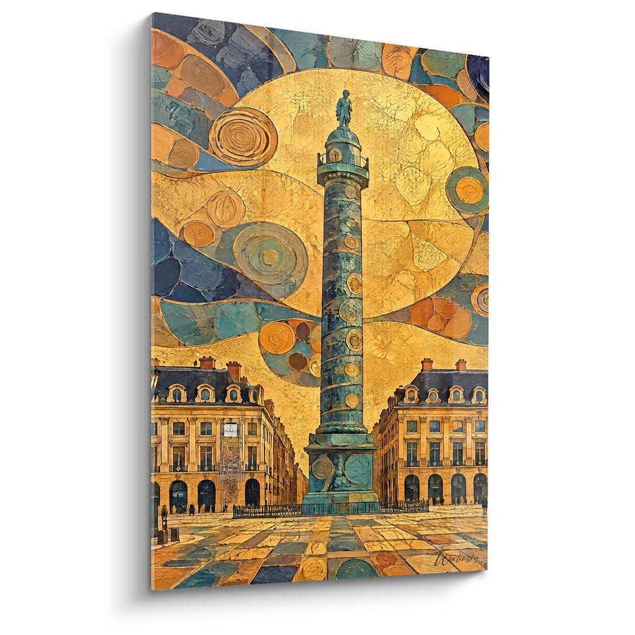 Tableau Colonne Vendôme dorée et bleu paon - Éclat impérial - Edition Place Vendôme Île-de-France