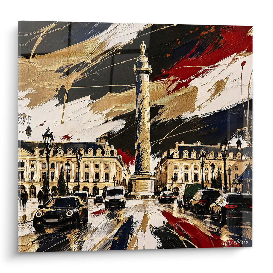 Tableau Colonne dorée et ciel éclaboussé de rouge - Nuit électrique - Edition Place Vendôme Île-de-France
