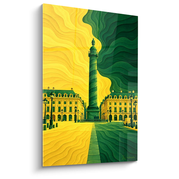 Gemälde Vendôme-Säule Gelb und Grün wellig - Tag verdoppelt - Edition Place Vendôme Île-de-France