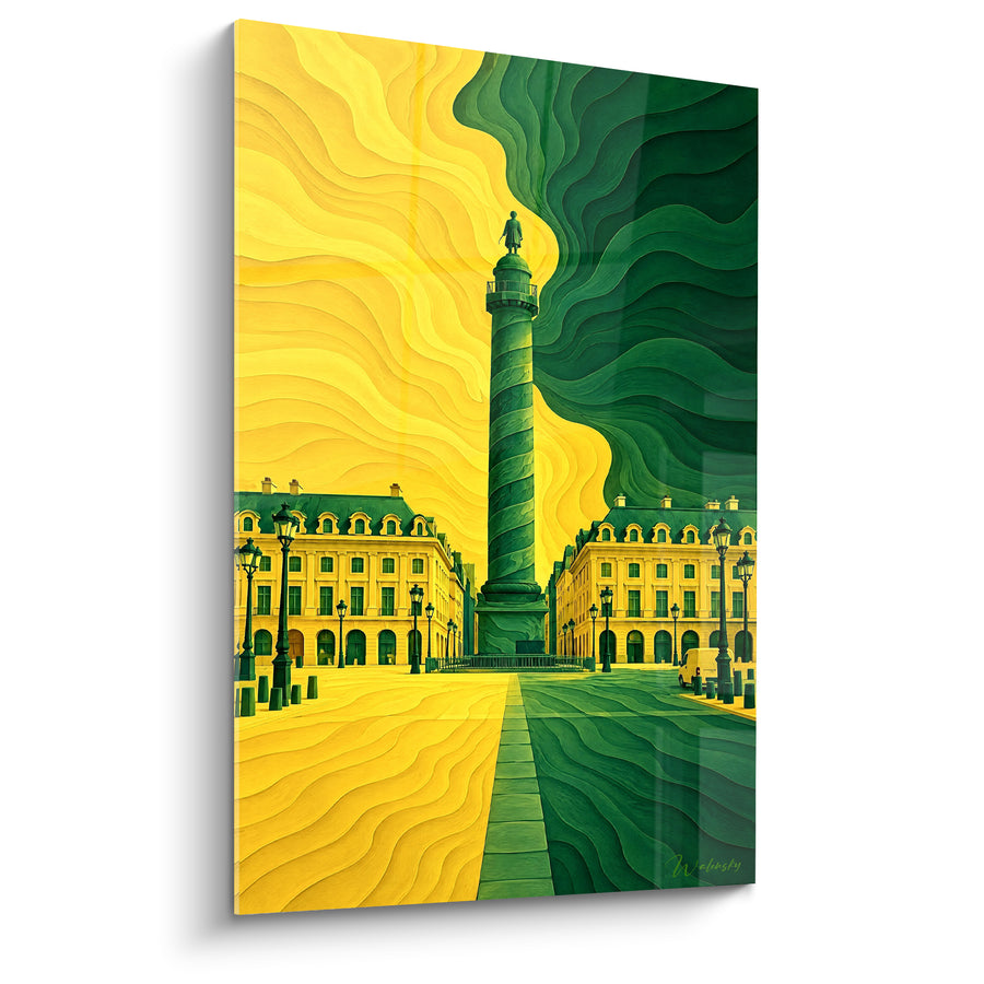Tableau Colonne Vendôme jaune et vert ondulant - Jour dédoublé - Edition Place Vendôme Île-de-France