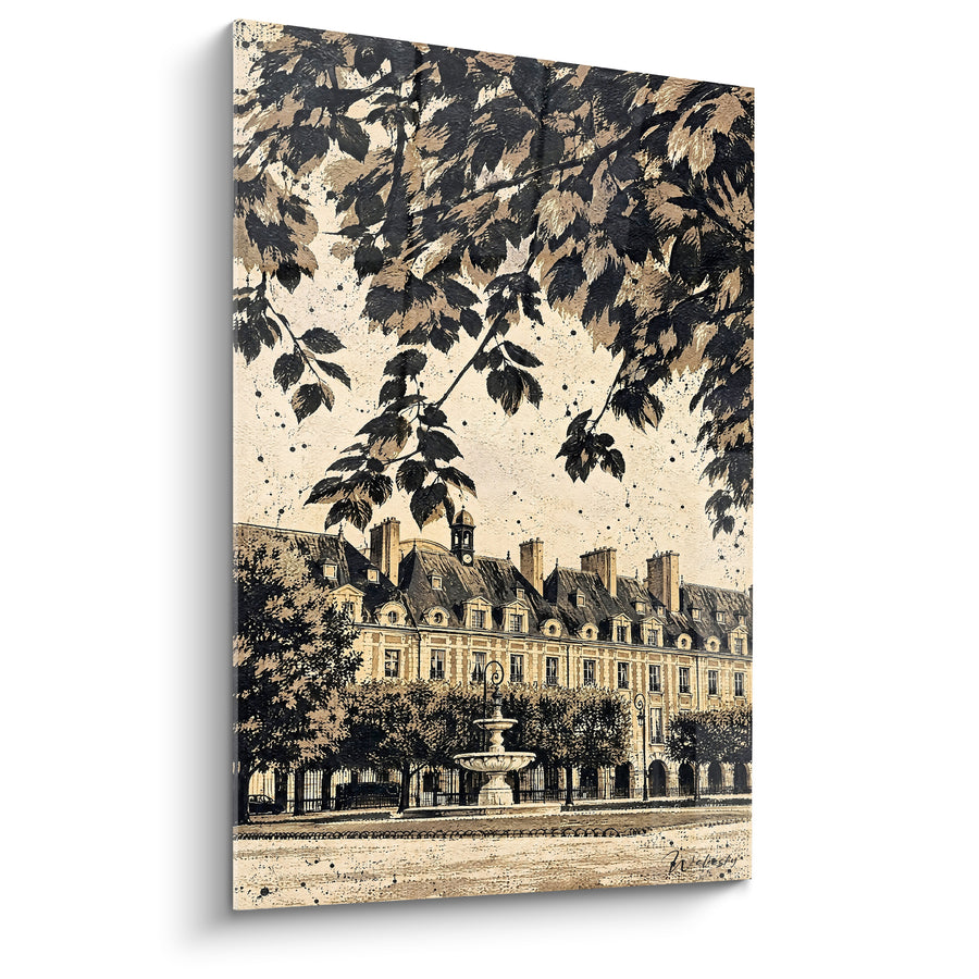 Tableau Place des Vosges sous feuillage sépia - Flânerie d'automne - Edition Place des Vosges Île-de-France