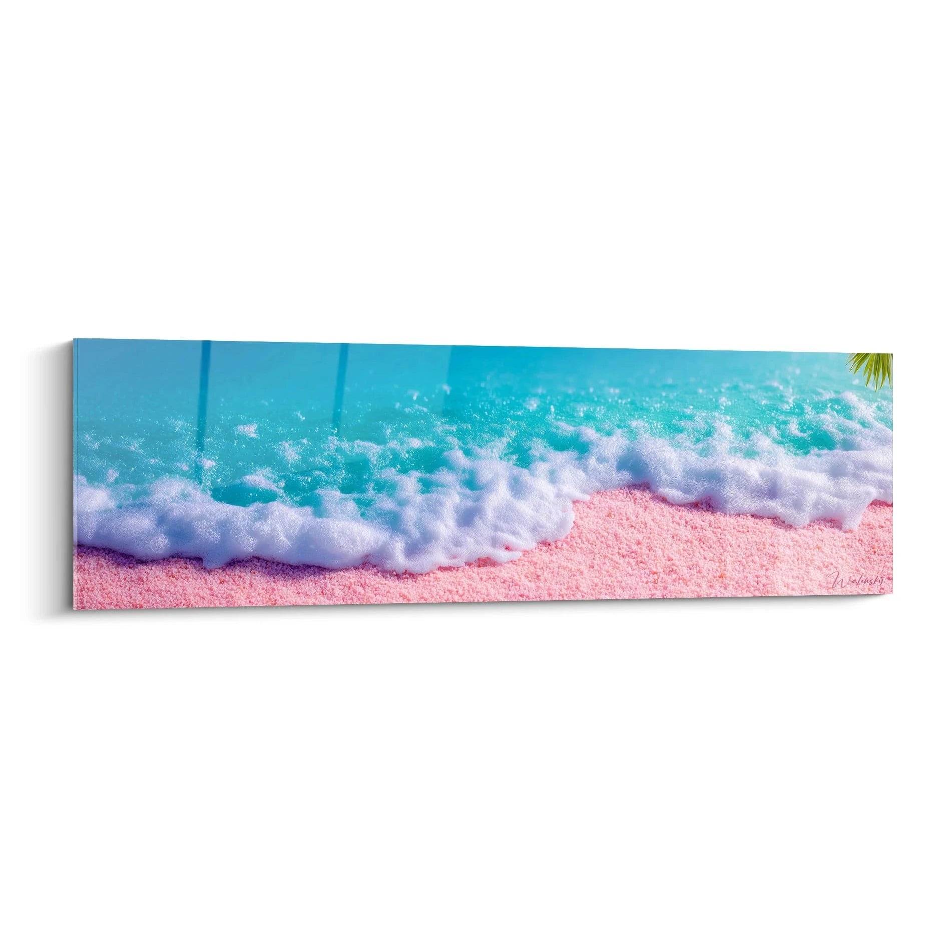 Walensky tableau plage moderne panoramique avec mer turquoise vague mousseuse et sable rose pour decoration murale